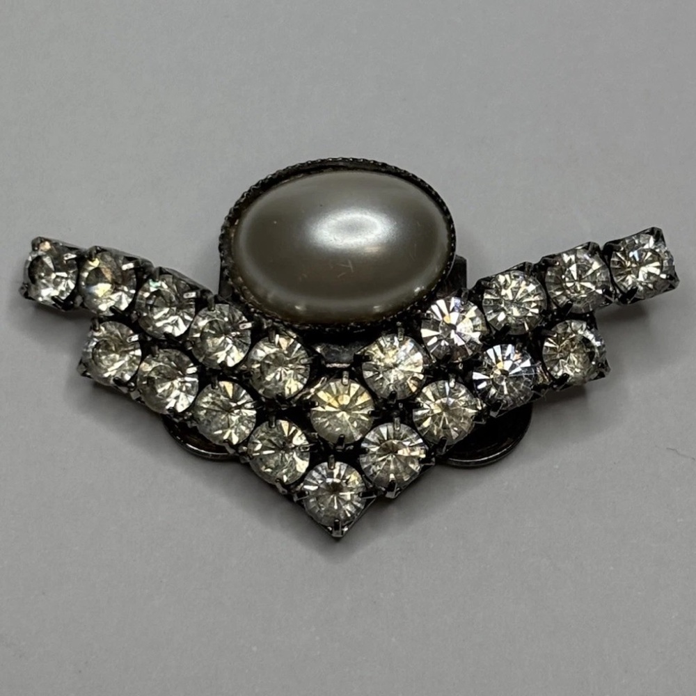 Vintage Signed MUSI Rhinestone Pearl Dress/Shoe Clips #5692 - Picture 3 of 6